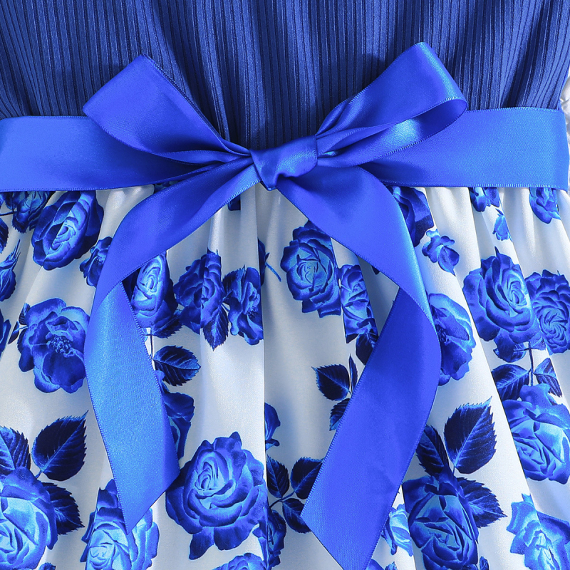 Letná dievčenská nová súprava s potlačou ružových kvetov, prešívaním, pásikmi a manžetami na uši, opasok