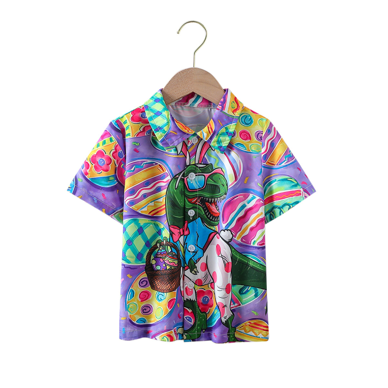 Chlapčenské tričko Cross Border, Veľkonočná potlač s kreslenými dinosauřími vajíčkami, prackou vpredu a krátkym rukávom