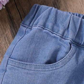 Παιδικό τζιν με λεπτή εμφάνιση, για μικρά και μεσαία κορίτσια, με δαντέλα και casual τελείωμα