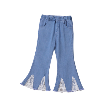 Παιδικό τζιν με λεπτή εμφάνιση, για μικρά και μεσαία κορίτσια, με δαντέλα και casual τελείωμα