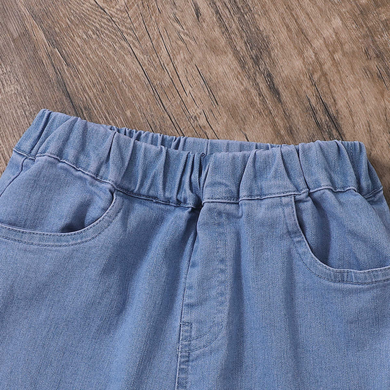 Detské rifle s čipkovaným lemom pre malé a stredné dievčatá, ležérne rozšírené nohavice s úzkym vzhľadom