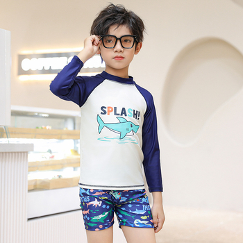 Novi dječji kupaći kostim s crtanim printom iz 2024., sportski kupaći kostim s dugim rukavima za dječake, veleprodaja
