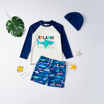 Novi dječji kupaći kostim s crtanim printom iz 2024., sportski kupaći kostim s dugim rukavima za dječake, veleprodaja