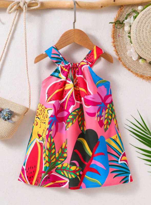 Detská nová dievčenská sukňa, dievčenské šaty s podväzkovou sukňou, potlač, zahraničný obchod, dodávka cezhraničnej plážovej sukne pre dievčatá