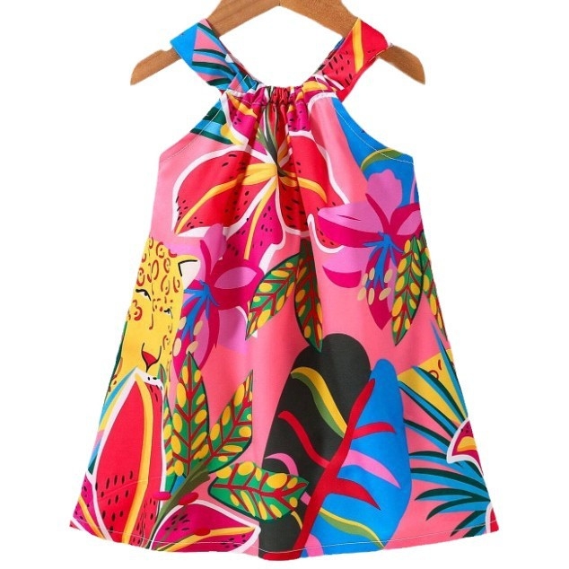 Detská nová dievčenská sukňa, dievčenské šaty s podväzkovou sukňou, potlač, zahraničný obchod, dodávka cezhraničnej plážovej sukne pre dievčatá