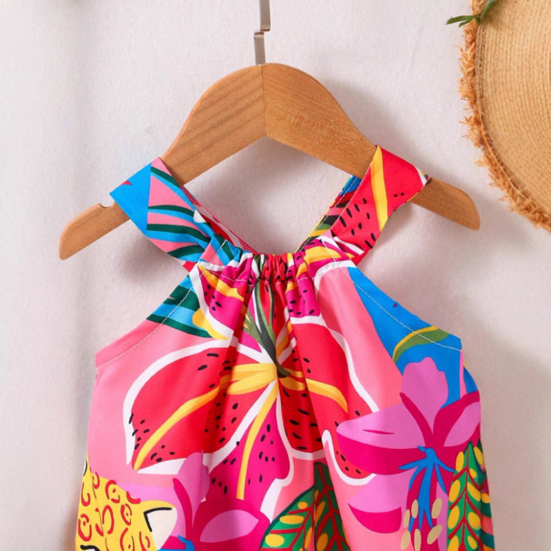 Detská nová dievčenská sukňa, dievčenské šaty s podväzkovou sukňou, potlač, zahraničný obchod, dodávka cezhraničnej plážovej sukne pre dievčatá