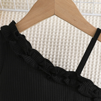 Αποκλειστικά σε όλη τη χώρα - Ασπρόμαυρο φόρεμα με τυπωμένα σχέδια για κορίτσια, σχέδιο με έναν ώμο, γλυκό και υπέροχο στυλ