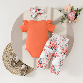 Παντελόνι με κοντομάνικο τρίγωνο για μωρά, κοστούμι για μωρά, γράμμα, καλοκαιρινό τοπ με φιόγκο και σχήμα λουλουδιών, σε διαγώνιο περίγραμμα