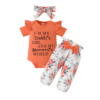 Παντελόνι με κοντομάνικο τρίγωνο για μωρά, κοστούμι για μωρά, γράμμα, καλοκαιρινό τοπ με φιόγκο και σχήμα λουλουδιών, σε διαγώνιο περίγραμμα