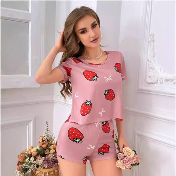 Amazon prekogranične europske i američke ženske pidžame novog stila s kratkim rukavima i printanim setom za kućnu upotrebu, pidžame u europskom i američkom stilu