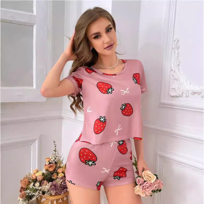 Amazon prekogranične europske i američke ženske pidžame novog stila s kratkim rukavima i printanim setom za kućnu upotrebu, pidžame u europskom i američkom stilu
