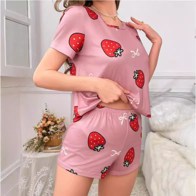 Amazon prekogranične europske i američke ženske pidžame novog stila s kratkim rukavima i printanim setom za kućnu upotrebu, pidžame u europskom i američkom stilu