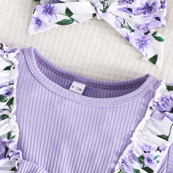 Φόρεμα Cross Border Exclusive-Little Girl Sweet Μωβ με τυπωμένο σχέδιο και φιόγκο, Διακόσμηση Casual Fashion