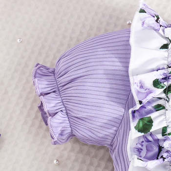 Φόρεμα Cross Border Exclusive-Little Girl Sweet Μωβ με τυπωμένο σχέδιο και φιόγκο, Διακόσμηση Casual Fashion