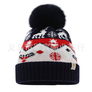 Prekogranična europska i američka na zalihi Dječja božićna kapa s flis podstavom, zadebljana žakard vuna od losa, zimska topla pletena kapa od krzna