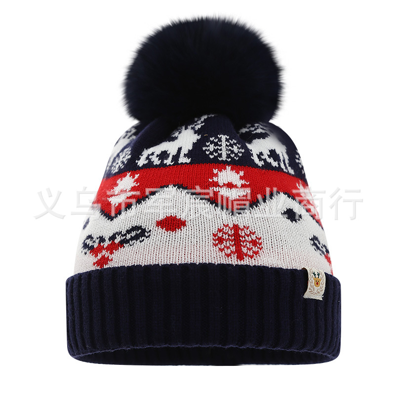 Prekogranična europska i američka na zalihi Dječja božićna kapa s flis podstavom, zadebljana žakard vuna od losa, zimska topla pletena kapa od krzna