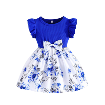 Διασυνοριακό αποκλειστικό καλοκαιρινό νέο φόρεμα με μανίκια που πετάει και τυπώνει λουλούδια σε σχήμα pit flower, κομψό χαριτωμένο φόρεμα για μωρά