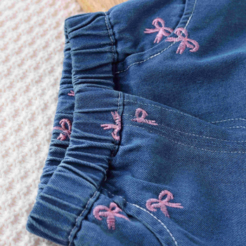 Kevad- ja sügisesed tüdrukute sinised moe vabaaja Korea stiilis laia säärega tikandiga roosad liblikteksad