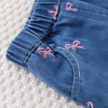 Kevad- ja sügisesed tüdrukute sinised moe vabaaja Korea stiilis laia säärega tikandiga roosad liblikteksad