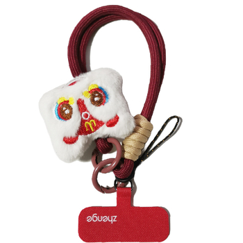 2025 m. prabangios nuotaikos Naujųjų metų raudonas mobiliojo telefono virvelis, mielas pliušinis liūto lėlės pakabukas ant riešo, trumpas