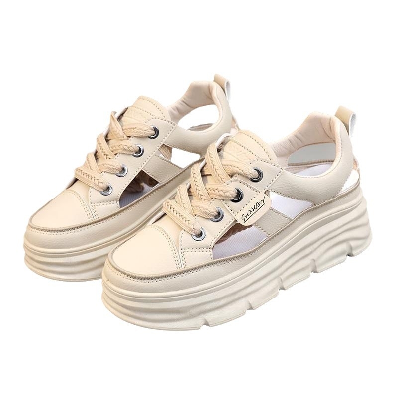 Prekogranične proljetne nove male bijele cipele s debelim potplatom, prozračne cipele za kruh, cipele s pola vučenja, jedna pedala, ženske cipele, vanjska trgovina, granična trgovina