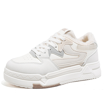 Χειμερινά νέα ζεστά μικρά λευκά παπούτσια με επένδυση από φλις για γυναίκες, φοιτητικά παπούτσια, κορεατική έκδοση αθλητικών παπουτσιών με αυξημένη άνεση