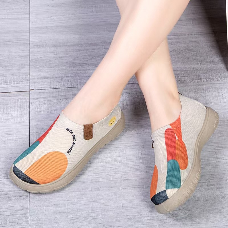 Proljetne i jesenske nove stilske cipele od starog pekinškog platna, moderne oslikane ležerne cipele s mekim potplatom, mekanim pletenim pletenjem i debelim potplatom, ženske cipele bez rukava