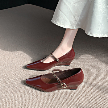 Ψηλοτάκουνα με χοντρό τακούνι 2025, νέα γαλλικά στυλ, τετράγωνα δάχτυλα, Mary Jane με χαμηλό τακούνι, ρηχό στόμα, μονό τακούνι, γυναικεία παπούτσια Joker