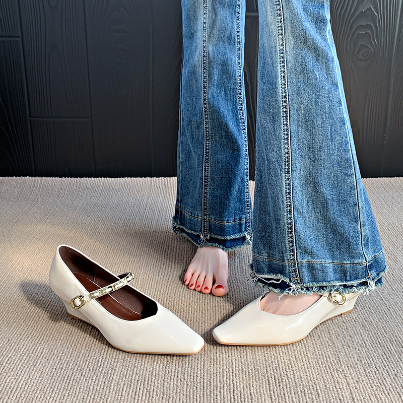 Hrubý podpätok, vysoké podpätky, nový rok 2025, francúzsky štýl, štvorcová špička, nízky podpätok Mary Jane, plytké ústa, jednoduché topánky Joker, dámske topánky