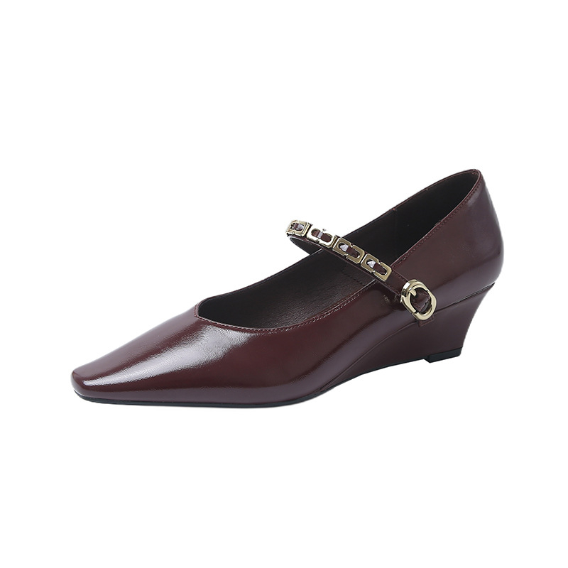 Hrubý podpätok, vysoké podpätky, nový rok 2025, francúzsky štýl, štvorcová špička, nízky podpätok Mary Jane, plytké ústa, jednoduché topánky Joker, dámske topánky