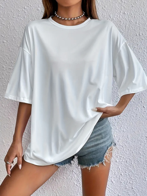 Európsky a americký exportný top 2024 Letné nové voľné tričko s okrúhlym výstrihom a krátkym rukávom pre ženy, ležérne a všestranné