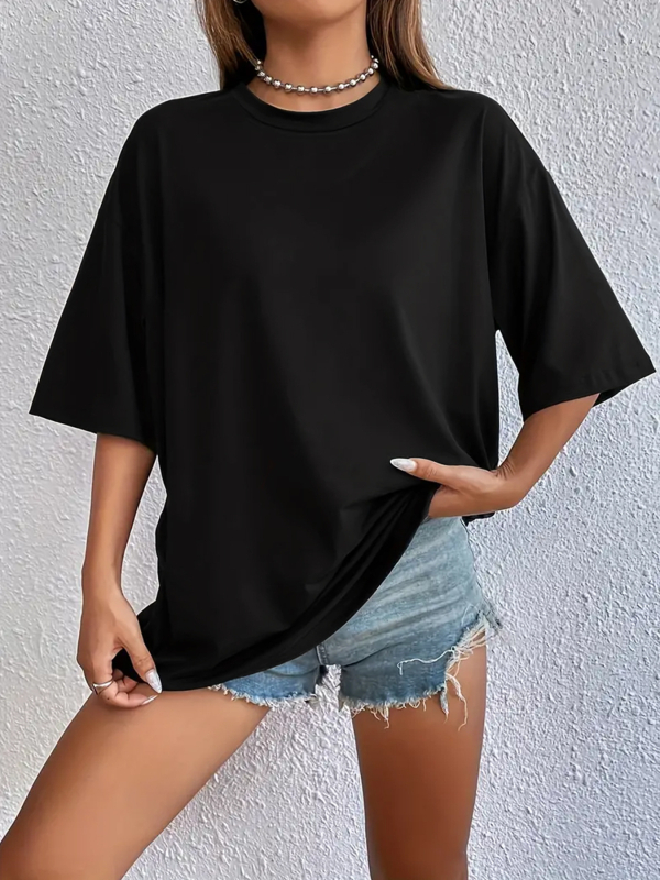 Európsky a americký exportný top 2024 Letné nové voľné tričko s okrúhlym výstrihom a krátkym rukávom pre ženy, ležérne a všestranné