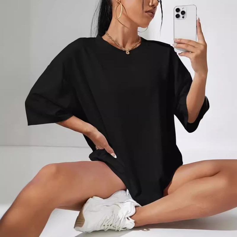 Európsky a americký exportný top 2024 Letné nové voľné tričko s okrúhlym výstrihom a krátkym rukávom pre ženy, ležérne a všestranné