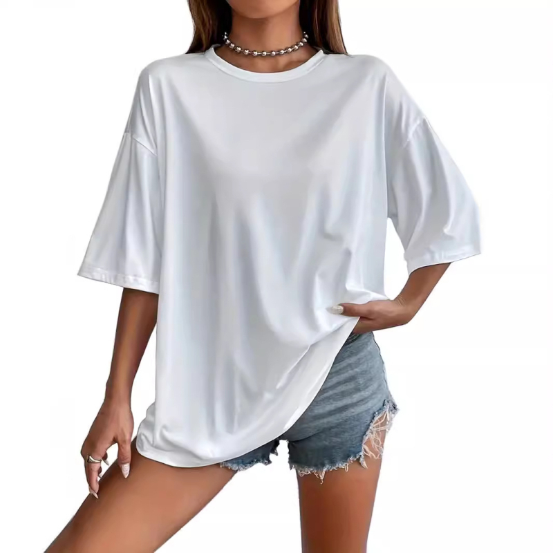 Európsky a americký exportný top 2024 Letné nové voľné tričko s okrúhlym výstrihom a krátkym rukávom pre ženy, ležérne a všestranné