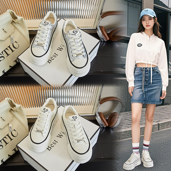 Dámske biele topánky z pravej kože s hrubou podrážkou, jar 2025, jednoduché, výškovo zvyšujúce topánky, dámske ležérne, univerzálne, nízke, na platforme