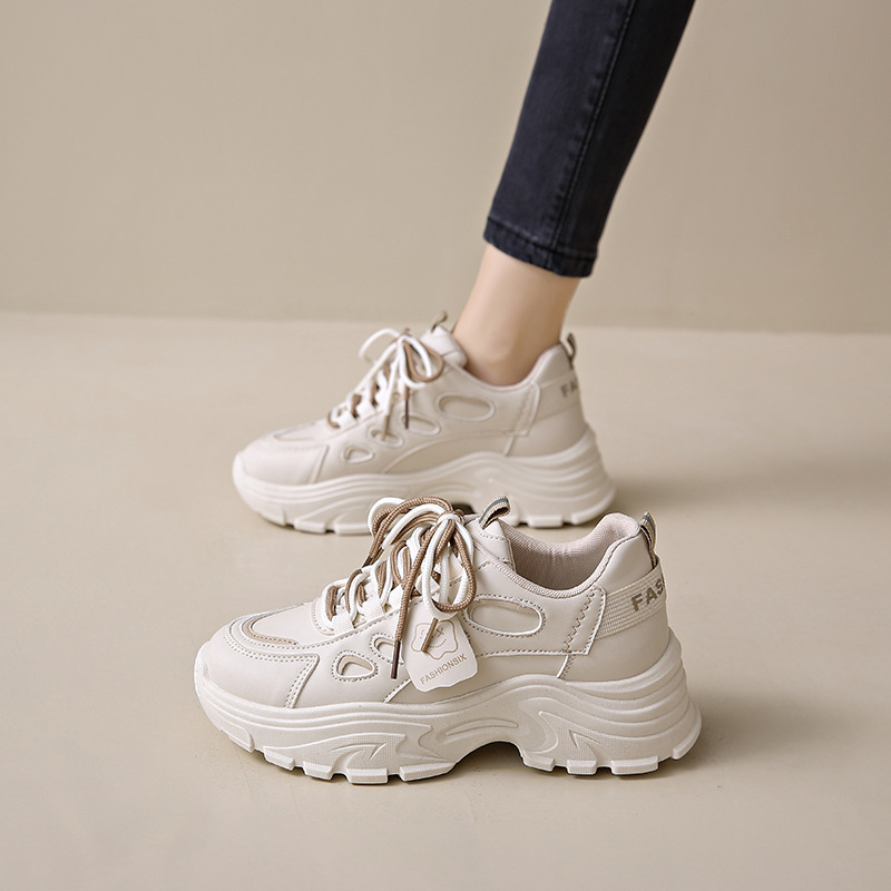 Jesenske ženske cipele, nove prozračne bijele cipele, ženske univerzalne tenisice u korejskom stilu s debelim potplatom, ležerne trkačke cipele za tatu, moderne cipele