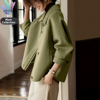 Palton de lână cu un singur rând de nasturi, stil coreean la modă, toamna și iarna 2024, stil nou, stil coreean, aspect subțire, asortat, elegant, cu rever, culoare solidă, pentru femei