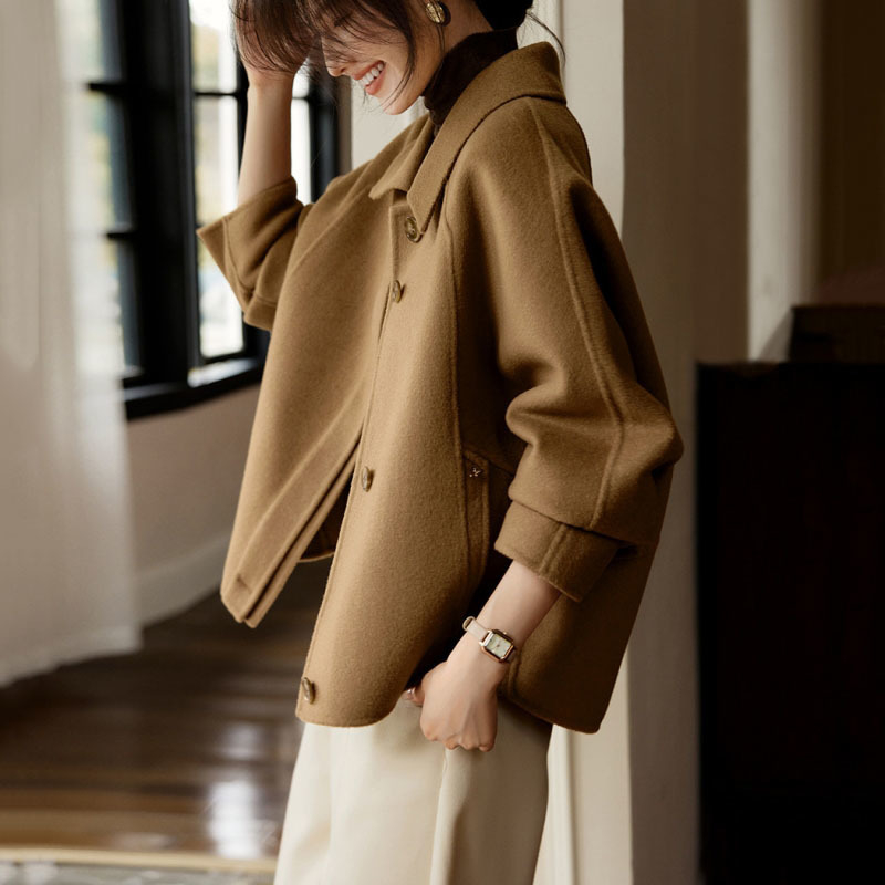 Palton de lână cu un singur rând de nasturi, stil coreean la modă, toamna și iarna 2024, stil nou, stil coreean, aspect subțire, asortat, elegant, cu rever, culoare solidă, pentru femei