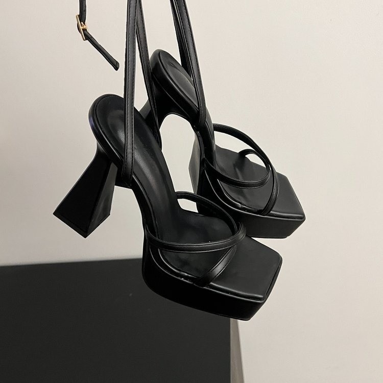 Ljetne sandale s visokom petom za vanjsku trgovinu 2025., vodootporne, s platformom i tankim remenom, stražnji prazan, otvoreni prsti, debelim dnom, ženske srebrne