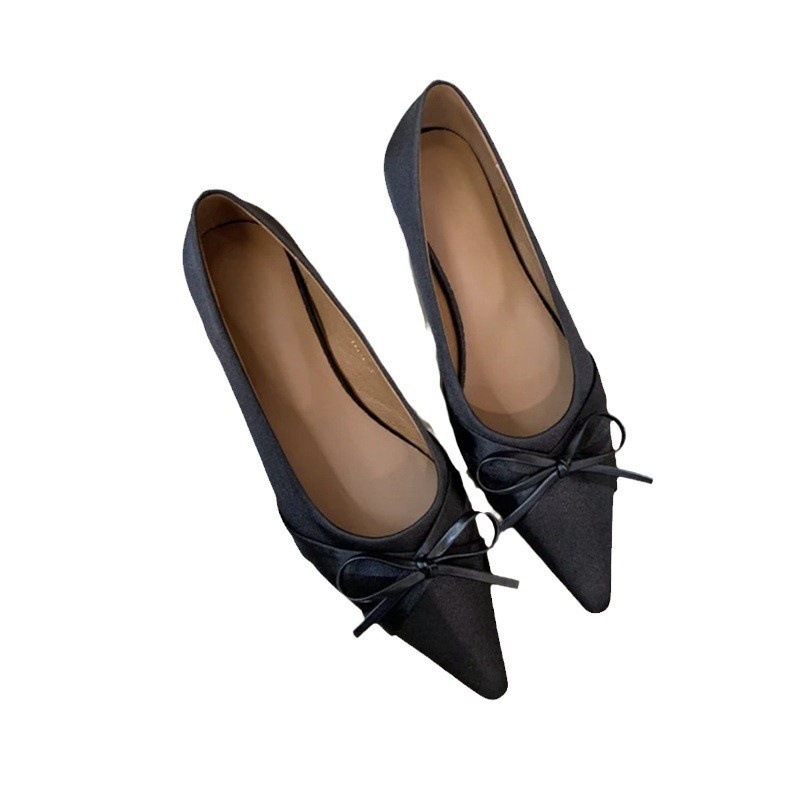 Krásne dámske topánky s mašľou a špicatou špičkou, nové francúzske topánky na dochádzanie s plytkými ústami, bez unavených nôh