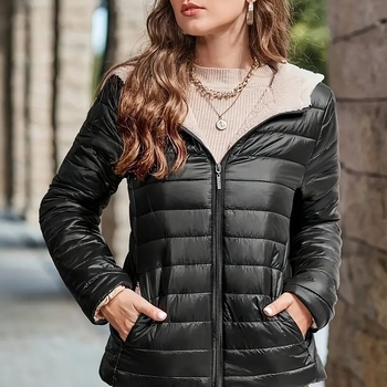 Jesenné a zimné nové krátke európske a americké 2025 s kapucňou, úzky strih, bavlnené vrchné oblečenie s flísovou podšívkou, teplý top z imitácie kašmíru, dámske vrchné oblečenie, trendy