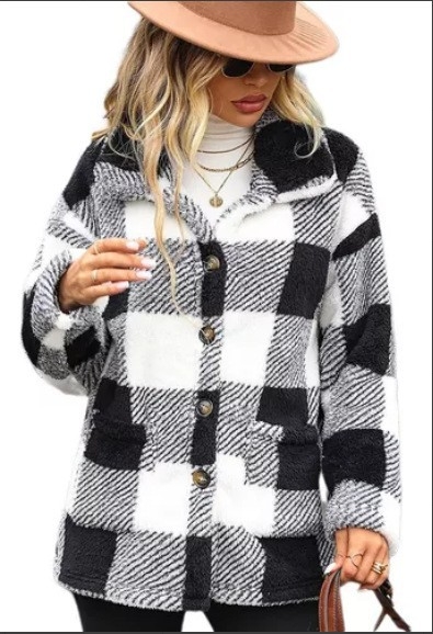 Dámsky kabát s dlhým rukávom, európskou a americkou módou na jeseň a zimu, s dlhým kockovaným vzorom a jedným radom, obojstranným zamatovým ležérnym kabátom z európskej a americkej módy z roku 2024