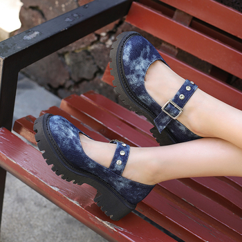 40-43 Europske i američke ženske traper cipele velikih dimenzija s prekograničnom niskom petom u Lolita punk stilu s kopčom od rhinestona H164