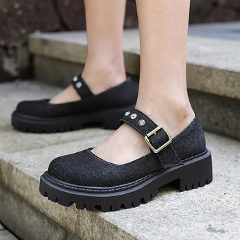 40-43 Γυναικεία χαμηλοτάκουνα παπούτσια Lolita punk σε στυλ 40-43, μεγάλα ευρωπαϊκά και αμερικανικά, σε crossborder, με αγκράφα και στρας H164