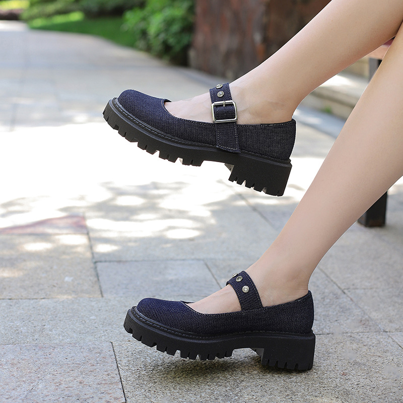 40-43 Europske i američke ženske traper cipele velikih dimenzija s prekograničnom niskom petom u Lolita punk stilu s kopčom od rhinestona H164