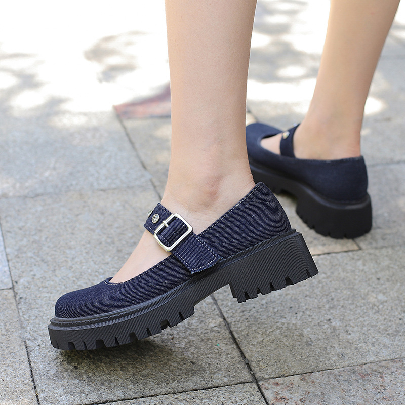 40-43 Europske i američke ženske traper cipele velikih dimenzija s prekograničnom niskom petom u Lolita punk stilu s kopčom od rhinestona H164