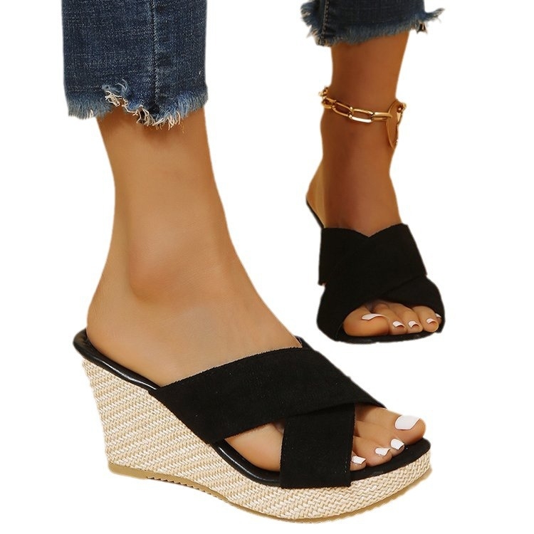 Tarpvalstybinė užsienio prekyba, plius dydžio moteriški batai, 2025 m. nauji pleištiniai kulnai, kanapinės virvės storapadis, storakulniai platforminiai sandalai ir šlepetės su torto padu.