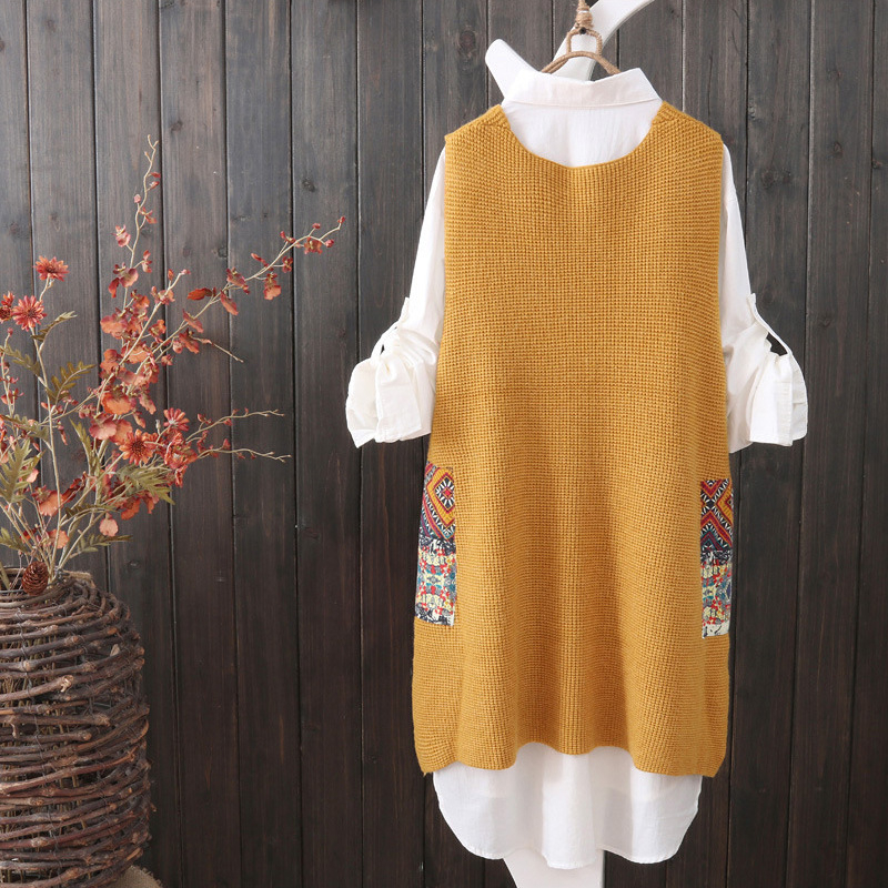 Guka Vestă nouă tricotată pentru femei Vestă de lână cu guler în V larg Vestă de lungime medie Casual pentru femei Pulover fără mâneci