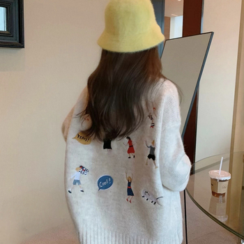 Ink Ader Crtani zlikovac Trendy Pletenina Ženski jesenski i zimski korejski lijeni par okrugli ovratnik pulover pletenina top