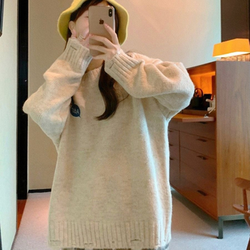 Ink Ader Crtani zlikovac Trendy Pletenina Ženski jesenski i zimski korejski lijeni par okrugli ovratnik pulover pletenina top